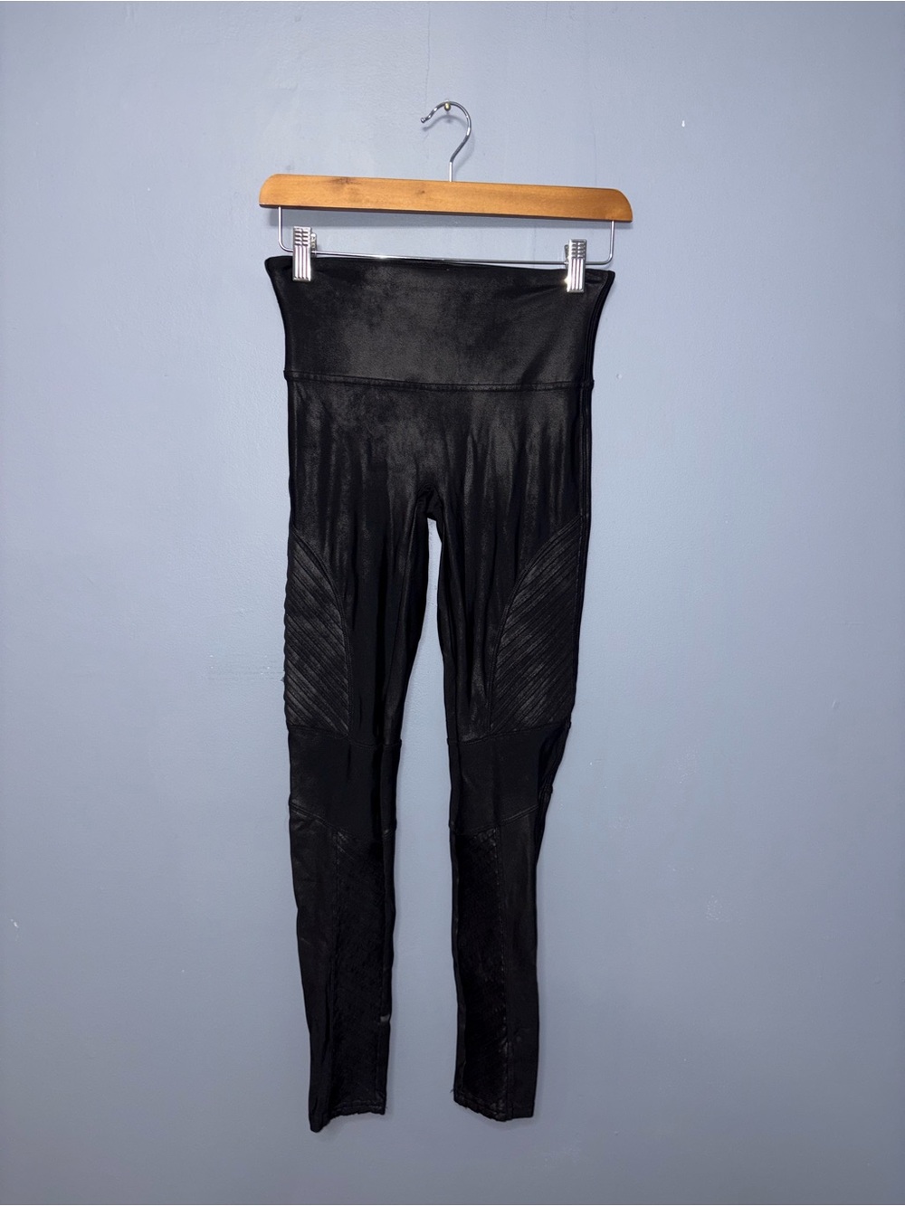Spanx | Black Pleather Moto Leggings | Size Medium